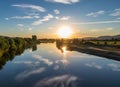 The sunset over river Weser in Germany Royalty Free Stock Photo