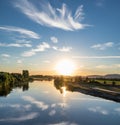 The sunset over river Weser in Germany Royalty Free Stock Photo