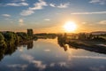 The sunset over river Weser in Germany Royalty Free Stock Photo