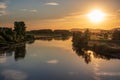 The sunset over river Weser in Germany Royalty Free Stock Photo