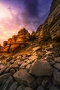 Sunset over the rock wall Royalty Free Stock Photo