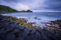 Sunset over rocks formation Giant`s Causeway, County Antrim, Northern Ireland, UK