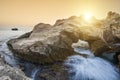 Sunset over rocky coast in Calabria Royalty Free Stock Photo