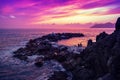 Sunset over rocky coast Royalty Free Stock Photo