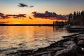 Sunset over rocky coast in Maine Royalty Free Stock Photo