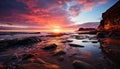 Sunset over rocky coastline, nature tranquil beauty generated by AI Royalty Free Stock Photo