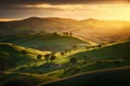 Sunset over rolling hills in Tuscany, Italy, Europe Royalty Free Stock Photo