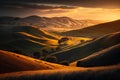 Sunset over rolling hills in Tuscany, Italy, Europe. Royalty Free Stock Photo