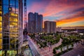 Sunset over Romare Bearden Park, in Uptown Charlotte, North Carolina. Royalty Free Stock Photo