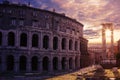 Sunset over Rome Colosseum in Rome, Italy Royalty Free Stock Photo