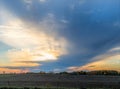 Sunset Over Rural Farm Field Royalty Free Stock Photo