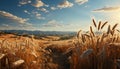 Sunset over a rural farm, golden wheat fields in summer generated by AI Royalty Free Stock Photo