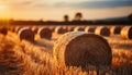 Sunset over a rural farm, harvesting golden wheat outdoors generated by AI Royalty Free Stock Photo