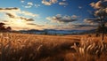 Sunset over rural farm, meadow bathed in golden sunlight generated by AI Royalty Free Stock Photo