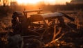 Sunset over rural farm, old machinery cutting generated by AI Royalty Free Stock Photo