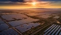 Sunset over rural scene, solar power station generates alternative energy generated by AI Royalty Free Stock Photo