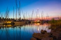 Sunset over a sailboat port at Lake Balaton, Hungary Royalty Free Stock Photo