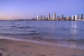 Sunset over the San Diego skyline across San Diego Bay from Coronado Island Royalty Free Stock Photo