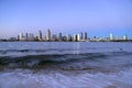 Sunset over the San Diego skyline across San Diego Bay from Coronado Island Royalty Free Stock Photo