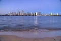 Sunset over the San Diego skyline across San Diego Bay from Coronado Island Royalty Free Stock Photo