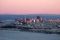 Sunset over San Francisco with pink colors.