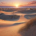 Sunset over the sand dunes in the desert. Sunrise over the sea. Royalty Free Stock Photo