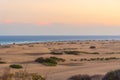 Sunset over sand dunes at Maspalomas, Gran Canaria, Canary Islands, Spain Royalty Free Stock Photo