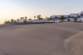 Sunset over sand dunes at Maspalomas, Gran Canaria, Canary Islands, Spain Royalty Free Stock Photo