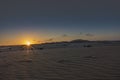 Sunset over the sand dunes in the natural park in Corralejo,Las_Palmas,Fuerteventura,Canary-Islands,Spain Royalty Free Stock Photo