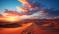 Sunset over sand dunes, nature tranquil beauty generated by AI