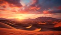 Sunset over sand dunes, nature tranquil beauty generated by AI