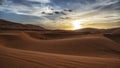 Sunset over the sand dunes, Sahara Desert, Morocco, Africa Royalty Free Stock Photo