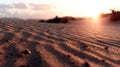Golden Hour Sunset Over Rippling Sand Dunes Desert Landscape With Lens Flare Royalty Free Stock Photo