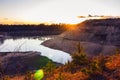 Sunset over the sandy cliffs and lake landscape Royalty Free Stock Photo