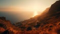 Sunset over Santorini, a tranquil coastline with majestic mountain peaks generated by AI Royalty Free Stock Photo