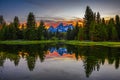 Sunset over Schwabacher Landing in Grand Teton National Park, Wyoming Royalty Free Stock Photo