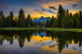 Sunset over Schwabacher Landing in Grand Teton National Park, Wyoming Royalty Free Stock Photo