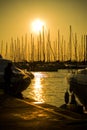 Sunset at Alimos marina in Greece. Royalty Free Stock Photo