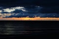 Sunset over the sea in Aberystwyth with atmospheric cloudy sky