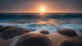 sunset over the sea another world planet ocean land Royalty Free Stock Photo