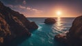 sunset over the sea another world planet ocean land Royalty Free Stock Photo