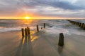 Sunset over the sea beach,Baltic sea,Poland Royalty Free Stock Photo