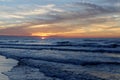 Sunset over sea. Colorful sky and waves at sea. Poland, Jastrzebia Gora Royalty Free Stock Photo