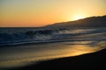 Sunset over sea with golden dramatic sky panorama. Calm sea with sunset sky. Ocean and sky background. Summer and blue Royalty Free Stock Photo