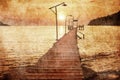 Sunset over the sea in grunge style Royalty Free Stock Photo