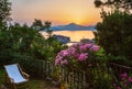 Sunset over the sea islet Sveti Stefan, Montenegro Royalty Free Stock Photo