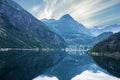 Geiranger fjord sunset mountain sea view, Norway Royalty Free Stock Photo