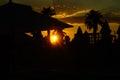 Sunset over the sea with palm trees Royalty Free Stock Photo