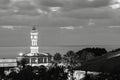 Sunset over the sea in resort near the Turkish town Side, Antalya. Black and white photo Royalty Free Stock Photo