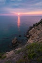 Sunset over the sea in the Sardinian west coast, Italy